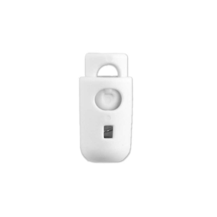 White Round Barrel Style Plastic Cord Lock