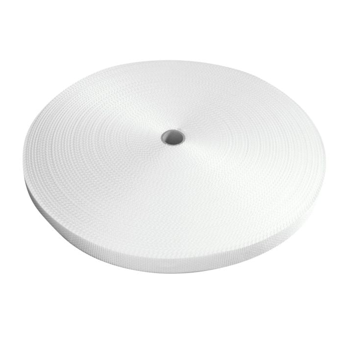 300 foot roll of 1 inch white lightweight polypropylene webbing