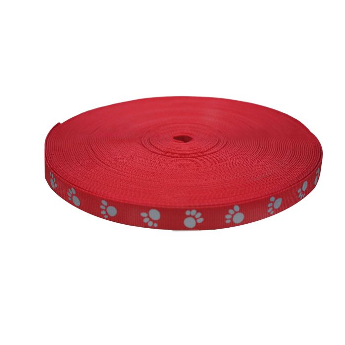 Clearance 1 Inch Polyester Puppy Paws Red With Reflective Paws