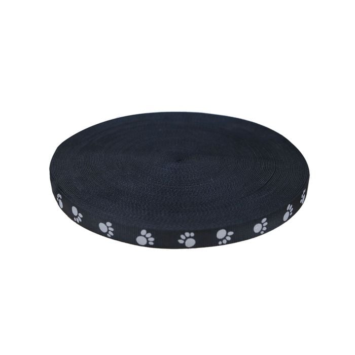 Clearance 1 Inch Polyester Puppy Paws Black With Reflective Paws