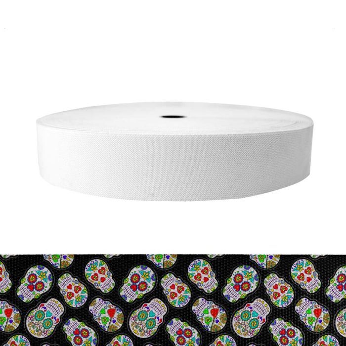 2 Inch Sublimated Elastic Sugar Skulls Black