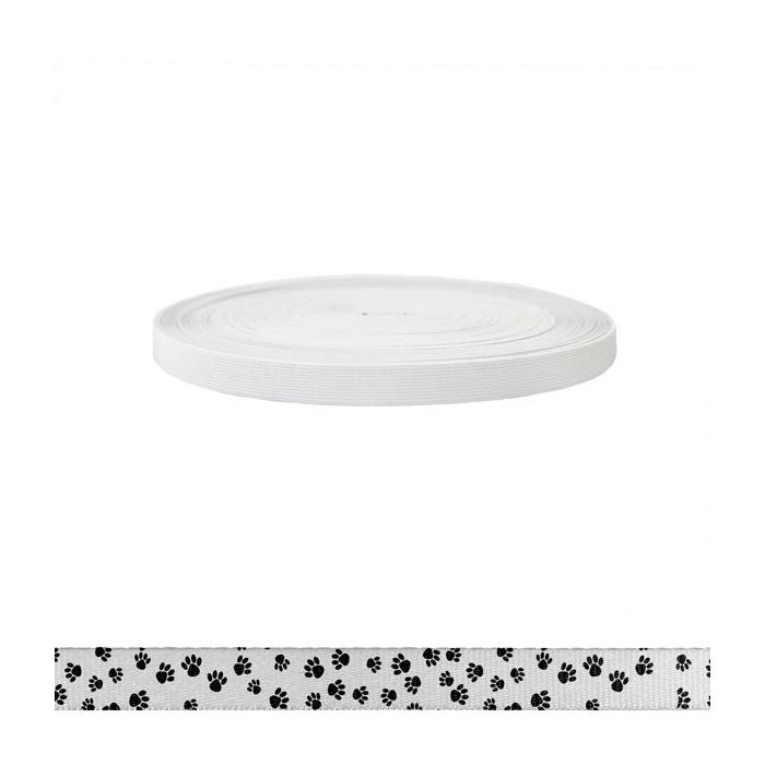 3/4 Inch Sublimated Elastic Puppy Paws: Black on White