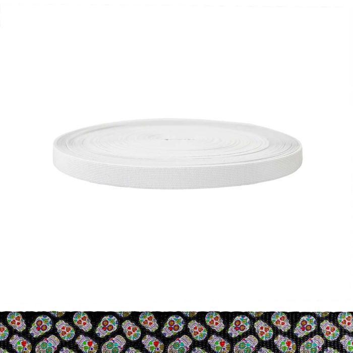 3/4 Inch Sublimated Elastic Sugar Skulls Black