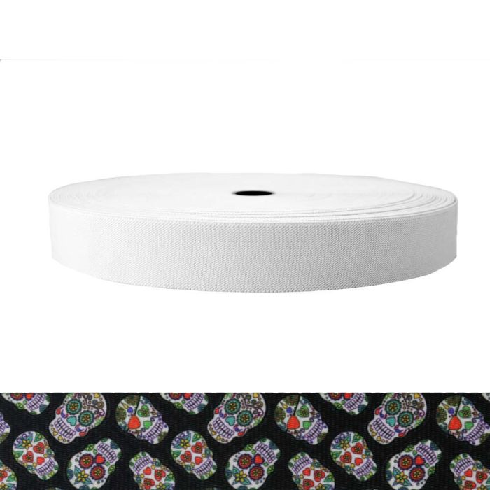 1-1/2 Inch Sublimated Elastic Sugar Skulls Black