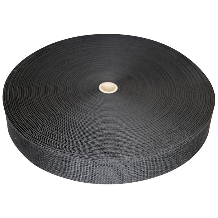 300 Foot Roll of 2 Inch Wide Black Lightweight Polypropylene Webbing