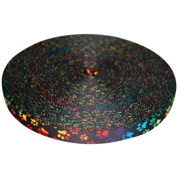 1 Inch Picture Quality Polyester Webbing Rainbow Paws