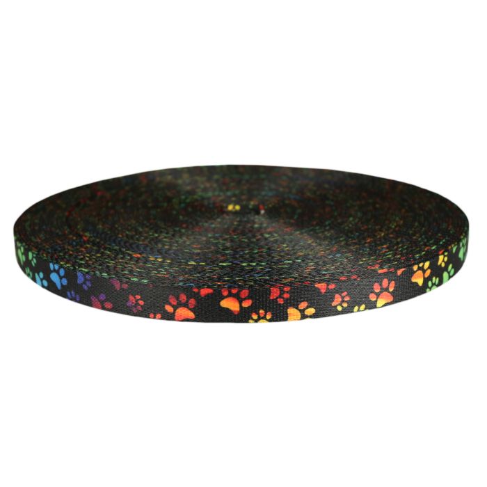 3/4 Inch Picture Quality Polyester Webbing Rainbow Paws