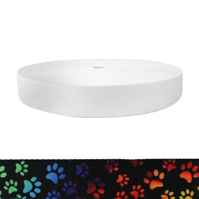 1-1/2 Inch Picture Quality Polyester Webbing Rainbow Paws