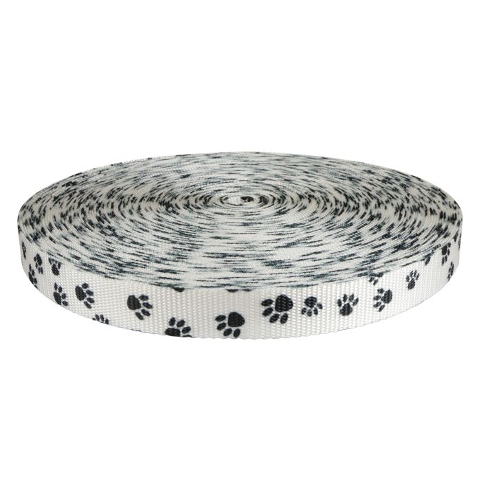 1 Inch Utility Polyester Webbing Puppy Paws: Black on White