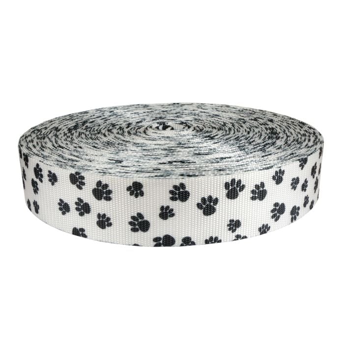 2 Inch Utility Polyester Webbing Puppy Paws: Black on White