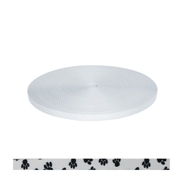 1/2 Inch Utility Polyester Webbing Puppy Paws: Black on White