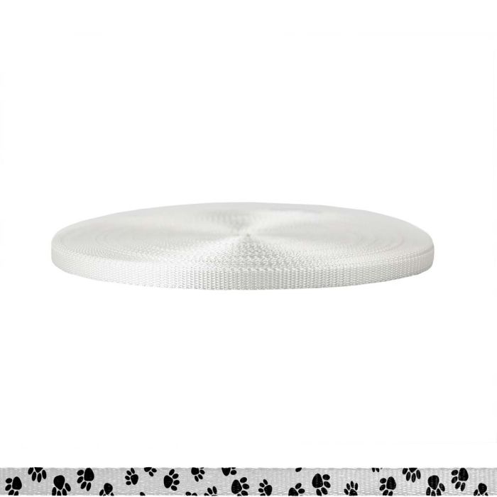 3/8 Inch Utility Polyester Webbing Puppy Paws: Black on White