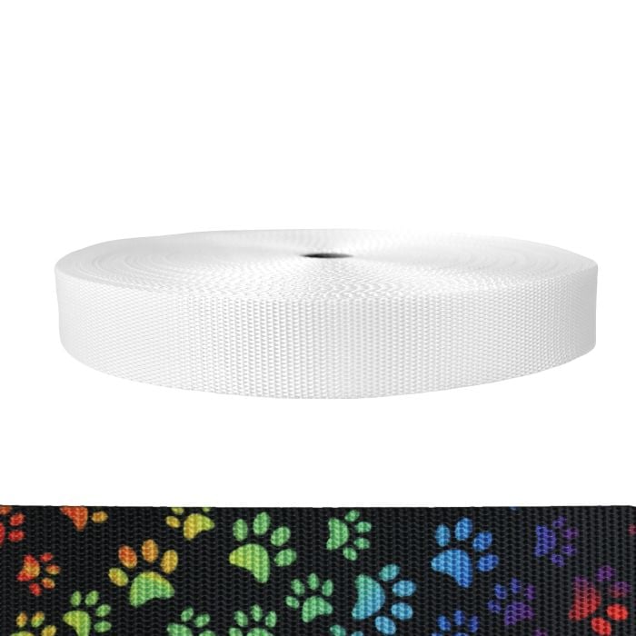 1-1/2 Inch Utility Polyester Webbing Rainbow Paws
