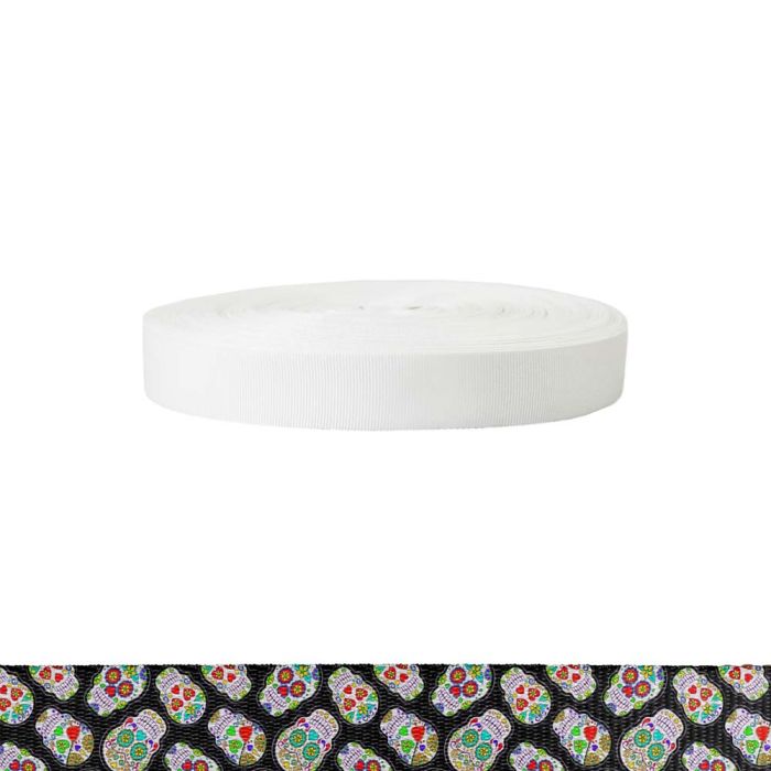 1 Inch Polyester Ribbon Sugar Skulls Black