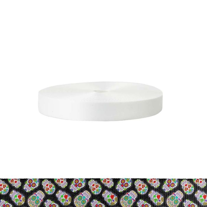 1 Inch Polyester Satin Sugar Skulls Black