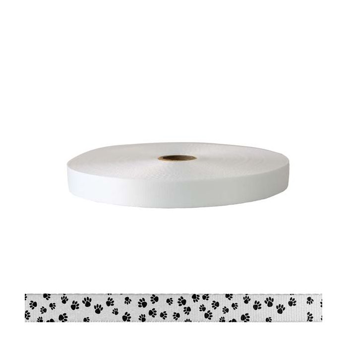 3/4 Inch Polyester Satin Puppy Paws: Black on White