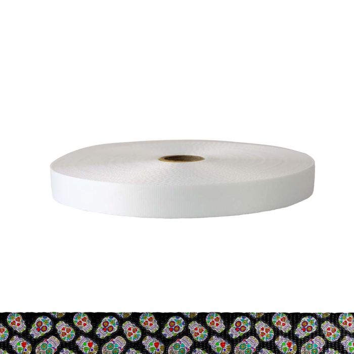 3/4 Inch Polyester Satin Sugar Skulls Black
