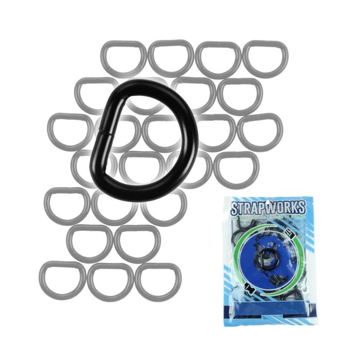 1 Inch Black Plated Metal Heavywire D-Rings, 25 Pack