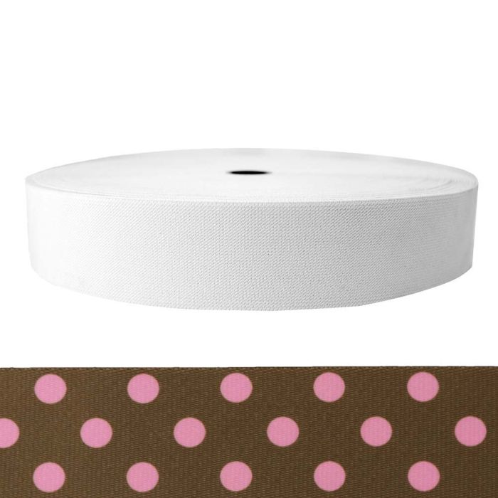 2 Inch Sublimated Elastic Polka Dots: Pink on Brown
