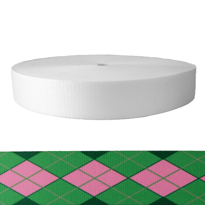 2 Inch Picture Quality Polyester Webbing Argyle: Pink and Green
