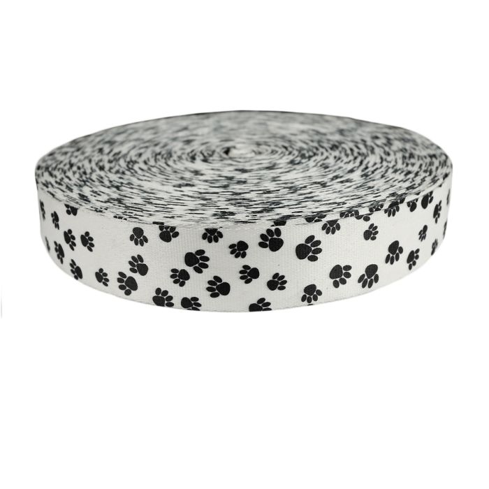 2 Inch Picture Quality Polyester Webbing Puppy Paws: Black on White ...
