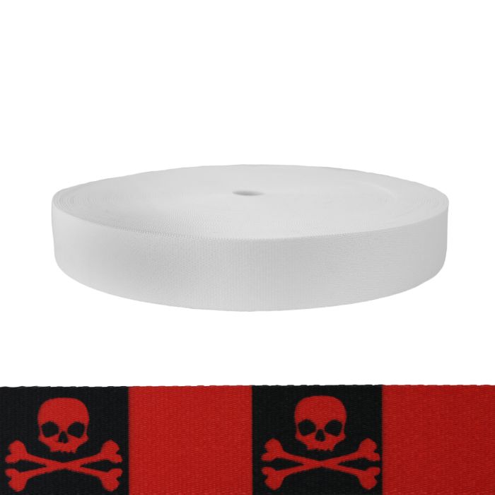 1-3/4 Inch Picture Quality Polyester Webbing Jolly Roger Red