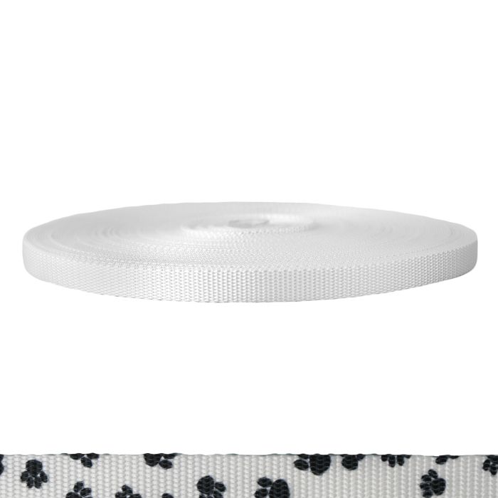 5/8 Inch Utility Polyester Webbing Puppy Paws: Black on White