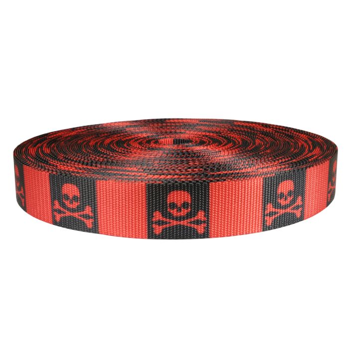 1-1/2 Inch Utility Polyester Webbing Jolly Roger Red