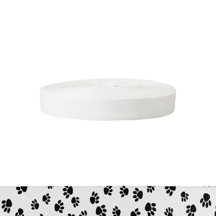 1 Inch Polyester Ribbon Puppy Paws: Black on White