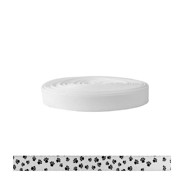 3/4 Inch Polyester Ribbon Puppy Paws: Black on White