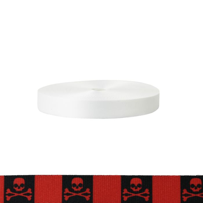 1 Inch Polyester Satin Jolly Roger Red
