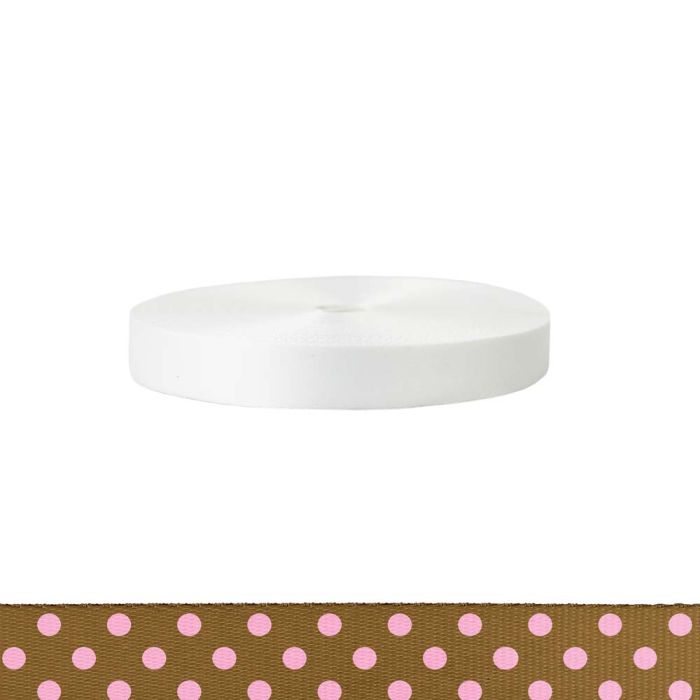 1 Inch Polyester Satin Polka Dots: Pink on Brown