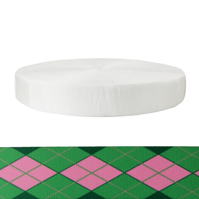 2 Inch Tubular Polyester Argyle: Pink and Green