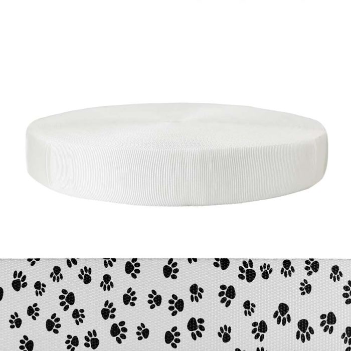 2 Inch Tubular Polyester Puppy Paws: Black on White