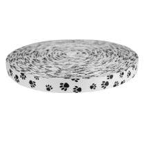 1 Inch Picture Quality Polyester Webbing Puppy Paws: Black on White