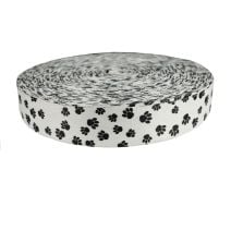 2 Inch Picture Quality Polyester Webbing Puppy Paws: Black on White