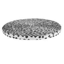 3/4 Inch Picture Quality Polyester Webbing Puppy Paws: Black on White