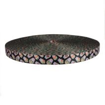 3/4 Inch Picture Quality Polyester Webbing Sugar Skulls Black