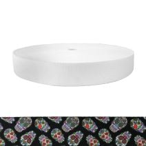1-1/2 Inch Picture Quality Polyester Webbing Sugar Skulls Black