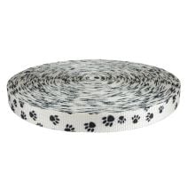 1 Inch Utility Polyester Webbing Puppy Paws: Black on White