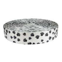 2 Inch Utility Polyester Webbing Puppy Paws: Black on White