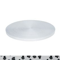 1/2 Inch Utility Polyester Webbing Puppy Paws: Black on White