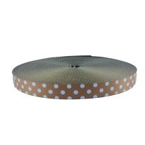 1 Inch Clearance Picture Quality Polyester Brown w/Polka Dot Blue - 97 Foot Roll