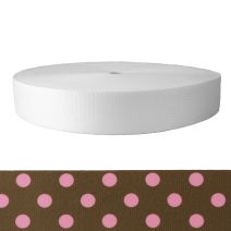 2 Inch Picture Quality Polyester Webbing Polka Dots: Pink on Brown