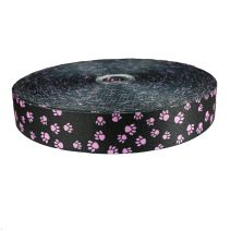 2 Inch Picture Quality Polyester Webbing Puppy Paws: Pink on Black