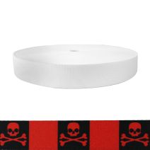 1-1/2 Inch Picture Quality Polyester Webbing Jolly Roger Red