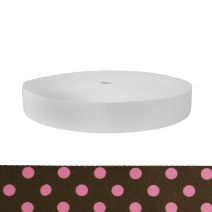 1-3/4 Inch Picture Quality Polyester Webbing Polka Dots: Pink on Brown