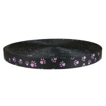 1 Inch Utility Polyester Webbing Puppy Paws: Pink on Black