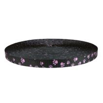 3/4 Inch Utility Polyester Webbing Puppy Paws: Pink on Black