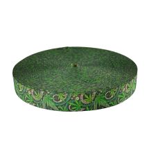 1-1/2 Inch Utility Polyester Webbing Nu Canna Green Paisley